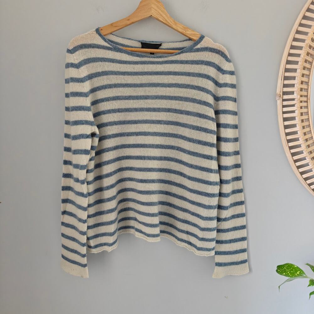 Nili Lotan 100% Cashmere Ivory Blue Striped Breton Sweater Long Sleeve XS